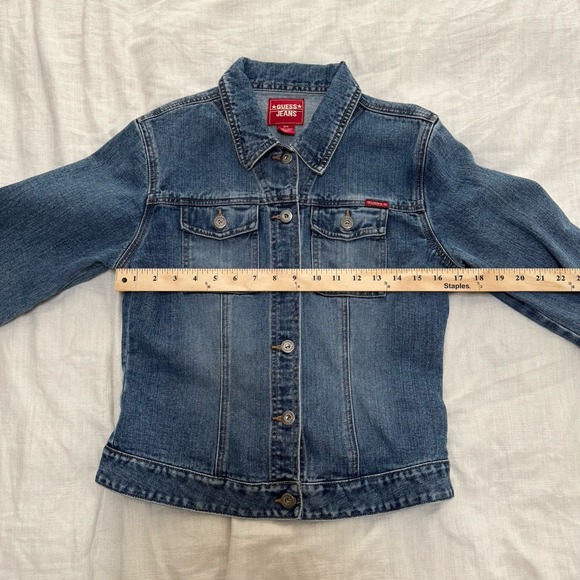 GUESS VTG Denim Button Down Blue Jean Jacket Women's Medium Y2K Classic Grunge - Picture 3 of 8